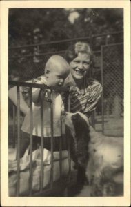 Mother Baby & English Springer Spaniel Dog c1920 Real Photo Postcard