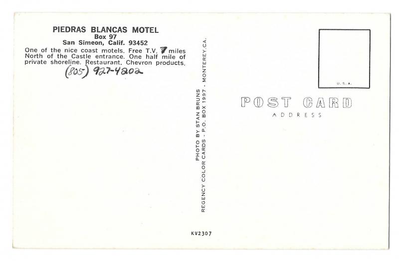 CA San Simeon Piedras Blancas Coast Motel California Postcar