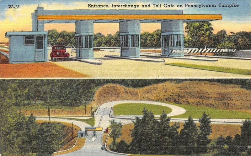 Interchange & Toll Gate PENNSYLVANIA TURNPIKE c1940s Vintage Linen Postcard