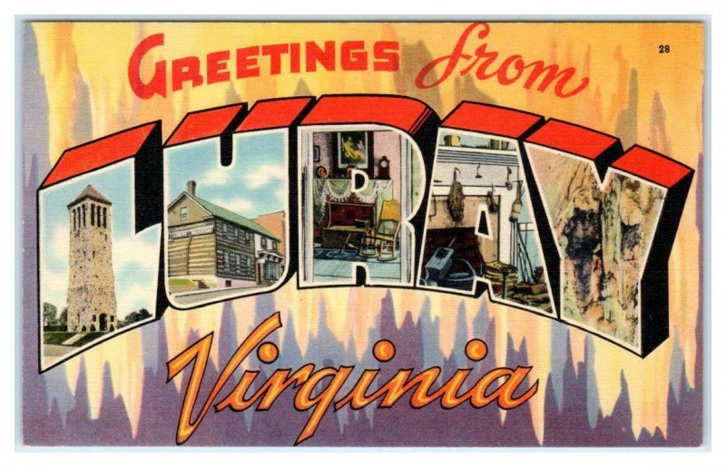 Large Letter Linen LURAY, VA ~ Tichnor c1940s Page County Postcard