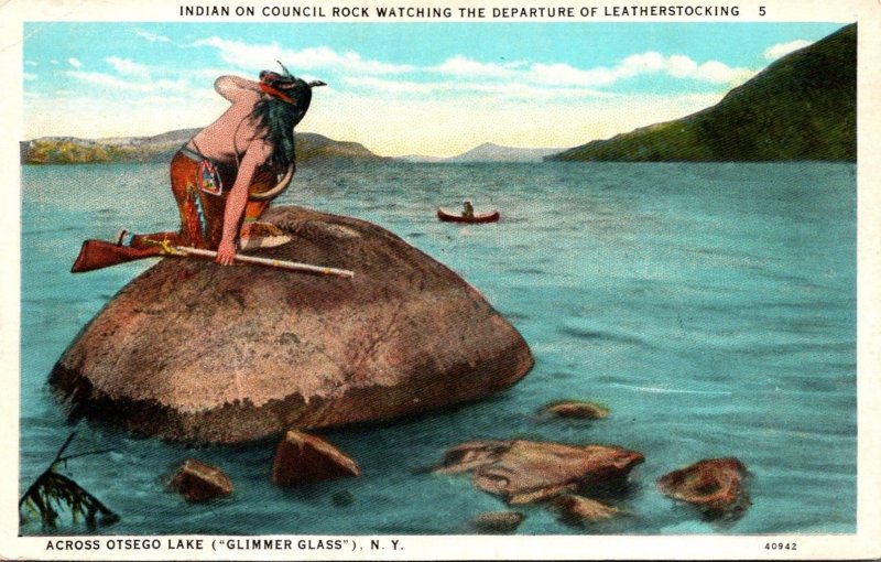 New York Otsego Lake Indian On Council Rock Curteich