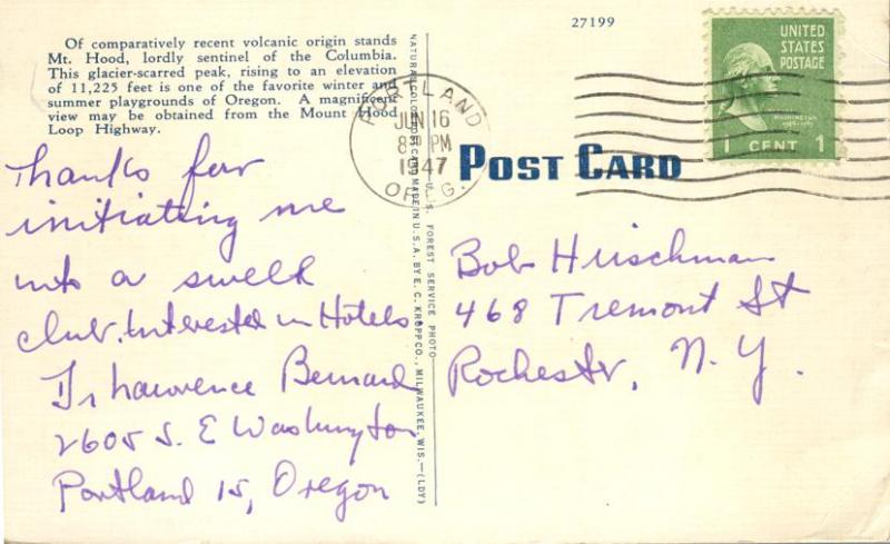 Mt Hood from the Mount Hood Loop Highway OR, Oregon pm 1947