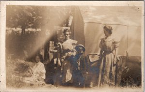 RPPC Victorian Ladies and Children Camp Scene Real Photo Postcard J21