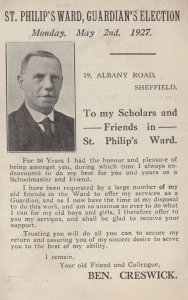 Ben Crewsick Sheffield MP Politician Old 1927 Advertising Card