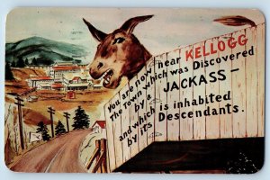 Coeur D'Alene Idaho Postcard Prospector Noah Kellogg's Pesky Jackass Camp c1961