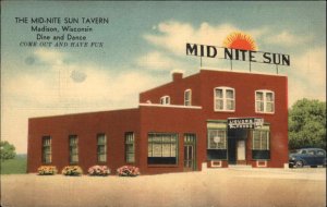 Madison Wisconsin WI Mid-Nite Sun Tavern Bar Linen Vintage Postcard