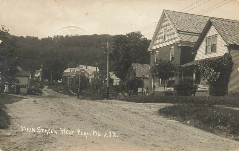 West Peru ME Dirt Main Street Houses Real Photo Postcard