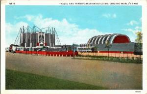 Travel and Transportation Buildings, Chicago Worlds Fair c1933 Vtg Postcard N06