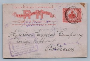 1918 HAITI ANTIQUE POSTCARD TO AMERICAN EXPRESS COMPANY PORT-AU-PRINCE BANK