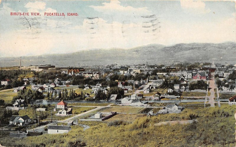 G53/ Pocatello Idaho Postcard 1911 Birdseye View Homes Church School