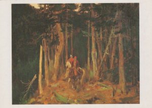 Art Postcard - Russia? - Russian Artist? - Men on Horses in a Forest  RRR34