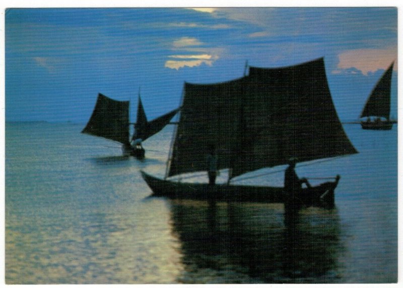 Brazil 1980 Unused Postcard Ilheus Boats Sunset