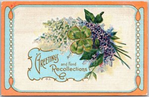 Flower Bouquet Pansies Forget-Me-Nots Greetings And Recollections Postcard