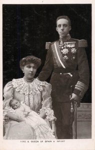 Royalty King & Queen of Spain with Royal Infant officer uniform elegance beauty