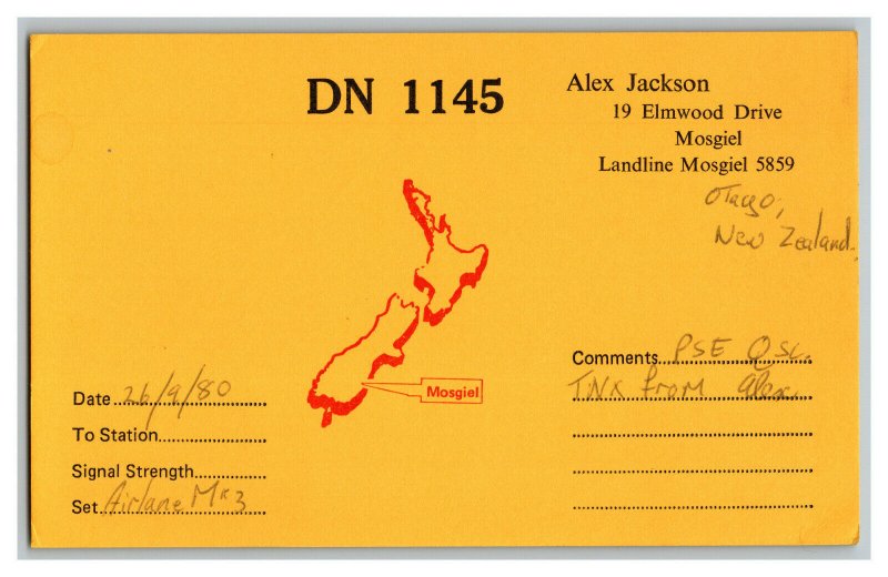 Postcard QSL Radio Card From Mosgiel New Zealand DN 1145 