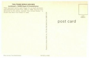 TWA Trans World Airlines Lockheed L1049G SuperG NY Harbor Postcard 1955