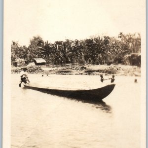 c1900s Asian Boat Canoe RPPC Swim Children South China Philippines? Tropic A187