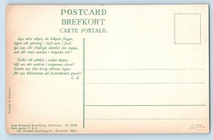 Sweden Postcard Flag Greenery River House Scene Message c1920's Unposted