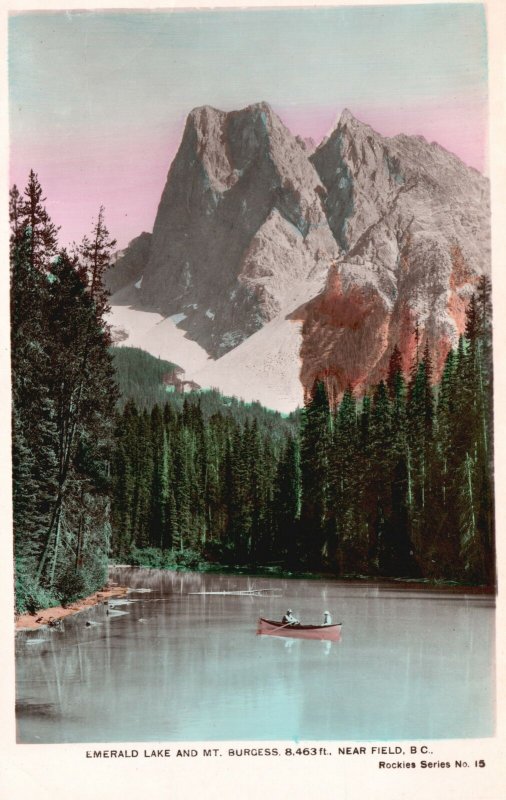 Vintage Postcard 1910's Emerald Lake Mt. Burgess near Field British Columbia CAN
