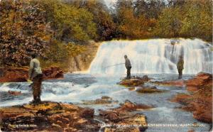 FISHING FOR TROUT-MOUNTAIN STREAM WASHINGTON POSTCARD 1910s