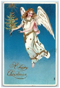 1910 Christmas Tree Floating Angel Embossed Racine Wisconsin WI Antique Postcard