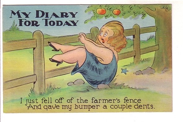 Fat Humour, Overweight Woman Falling Off a Farmer's Fence, My Diary For ...