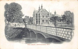 THE LIBRARY CHRISTCHURCH NEW ZEALAND TO NEW YORK USA POSTCARD EXCHANGE 1903