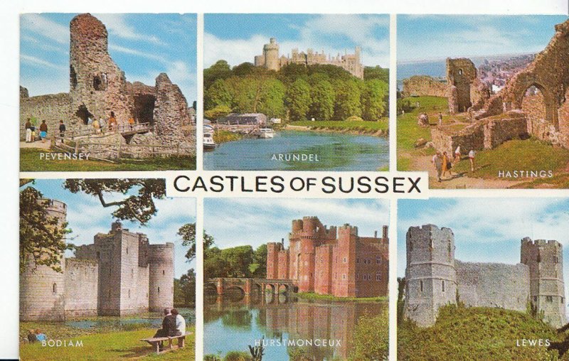 Sussex Postcard - Castles of Sussex, Bodiam, Hurstmonceux. Used 1993 - XX378