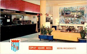 Boston, MA Massachusetts COPLEY SQUARE HOTEL LOBBY VIEW ca1950's Chrome Postcard