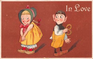 Romance Greetings In Love Dutch Children Vintage Postcard AA69497