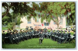 c1910 Municipal Band Playing Front Library Field Long Beach California Postcard