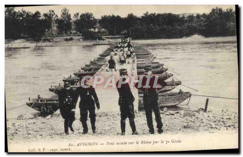 Old Postcard Army Avignon Bridge ascends the Rhone by the 7th Genie