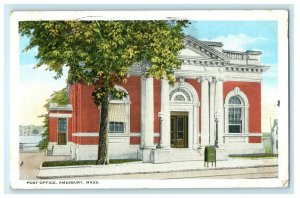 1922 Post Office Building Green Mailbox Amesbury Massachusetts MA Postcard 