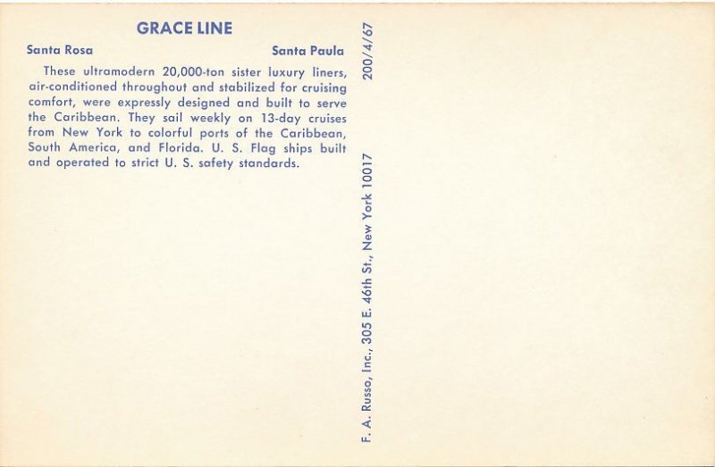 Grace Line Caribbean Cruise Ships - Santa Rosa and Santa Paula