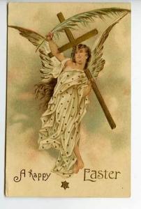 Happy Easter Embossed Angel Cross Postcard