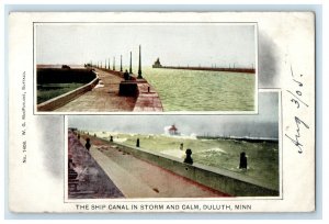 1905 The Ship Canal In Storm And Calm Duluth Minnesota MN, Dual View Postcard