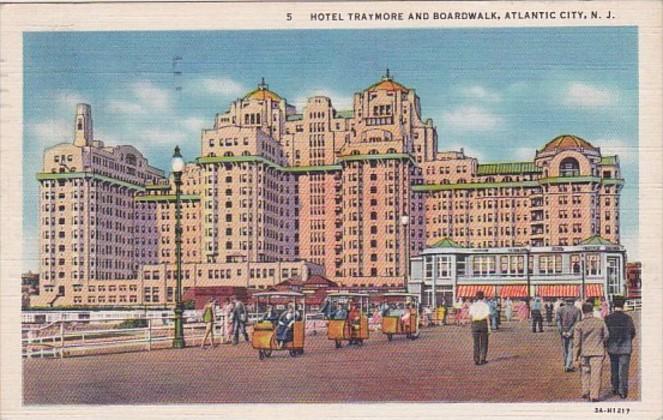 New Jersey Atlantic City Hotel Traymore and Boardwalk 1936 Curteich