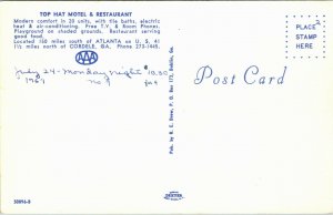 Postcard GA Cordele Top Hat Motel & Restaurant on Route 41 1969 F25
