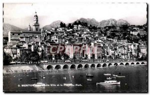 Postcard Moderne Menton The old town and harbor beach