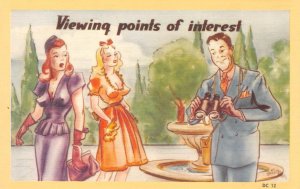 Viewing Points of Interest Risque Comic Pin-Up Girls c1940s Vintage Postcard