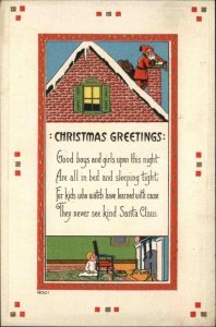 CHRISTMAS Santa Climbs Down Brick Chimney c1910 Postcard