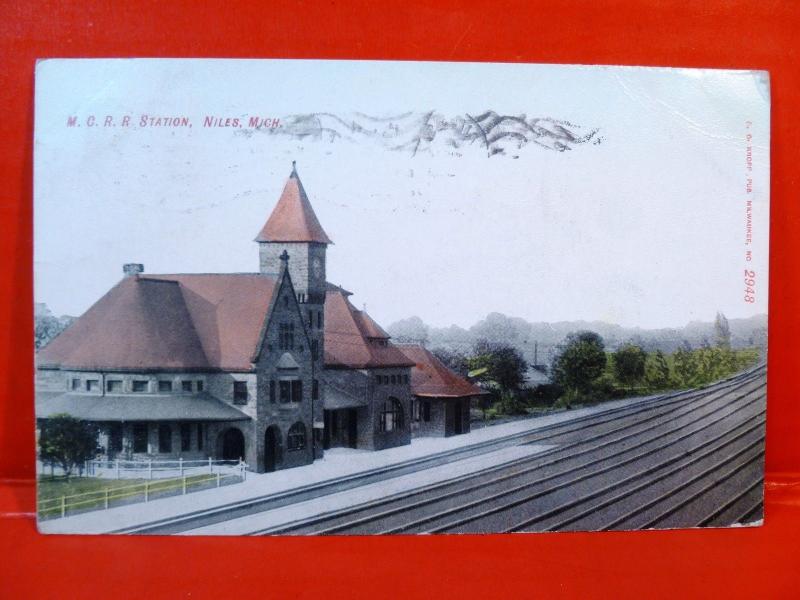 Postcard MI Niles Michigan Central Railroad MCRR Station  1908