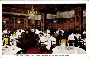 Des Moines, IA Iowa HOTEL FORT DES MOINES Oak Room~Men's Cafe  ca1920's Postcard