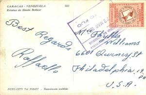 Caracas Venezuela Statue of Simon Bolivar pm 1957 Postcard