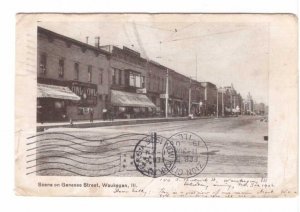 Scene On Genesee Street, Waukegan, Illinois, Antique 1906 Postcard