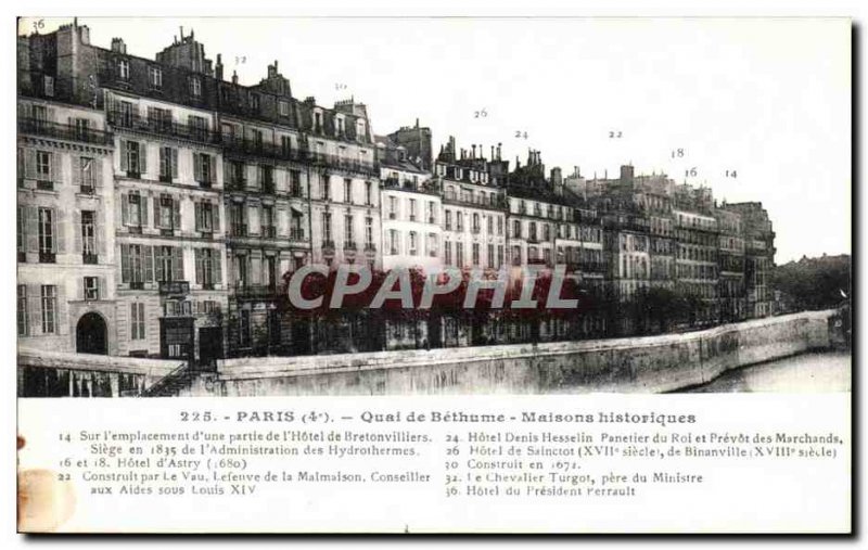 Old Postcard Paris Quai Bethume Historic Homes