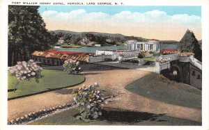 Lake George New York~Fort William Henry Hotel Pergola~Pink Flowering Bushes~&...