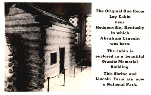 Hodgenville Kentucky, Photo Original One Room Log Cabin RPPC Vintage Postcard