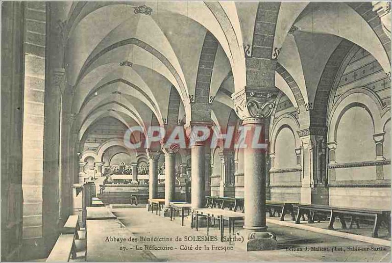 Postcard Abbey of Benedictine Solesmes Sarthe Refectoire Approval Fresco