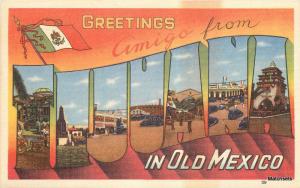 1940's Linen large letters multi View TIJUANA OLD MEXICO 5643